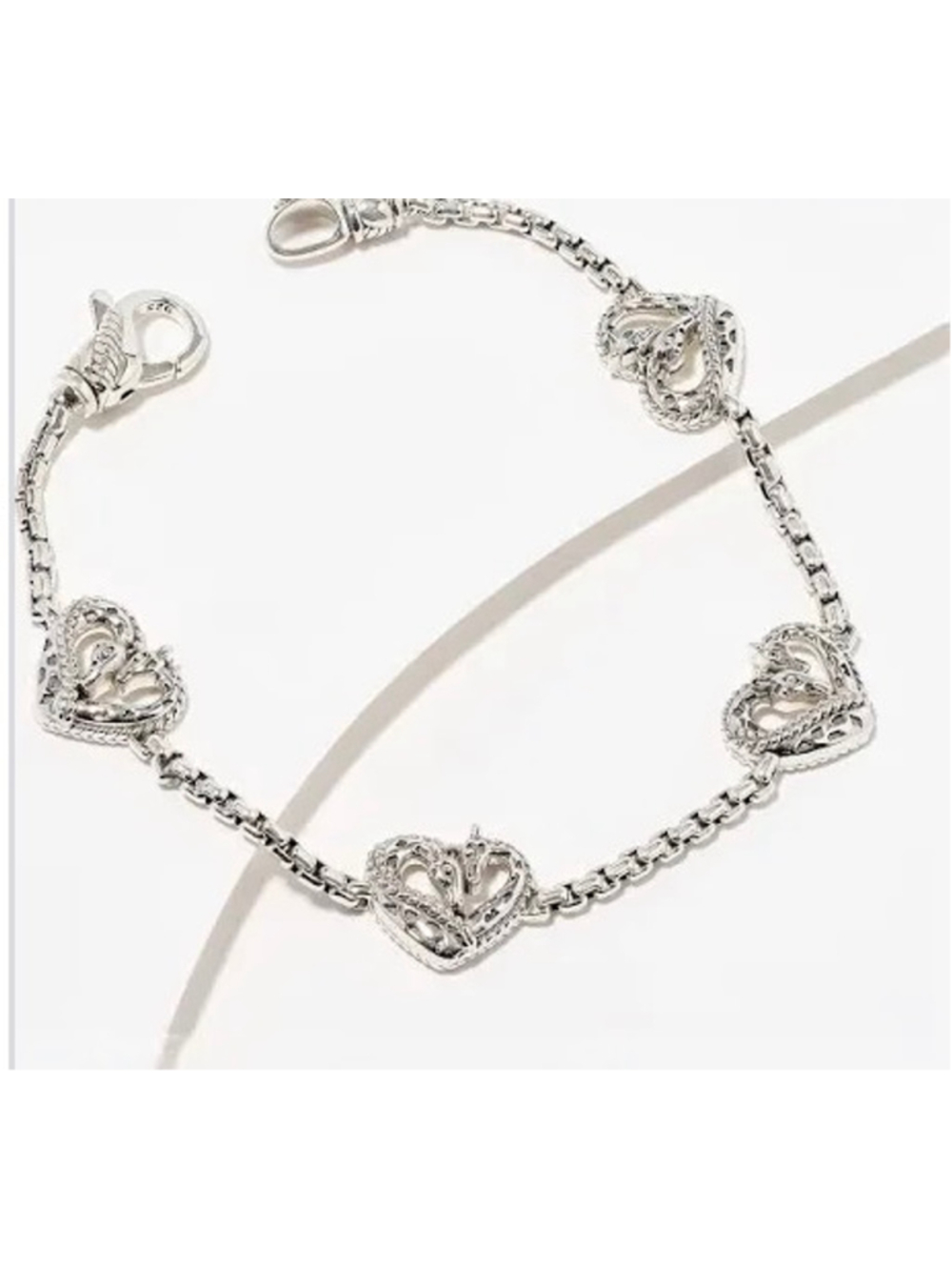 New JAI Silver Heart Station Box Chain Bracelet 8.5in